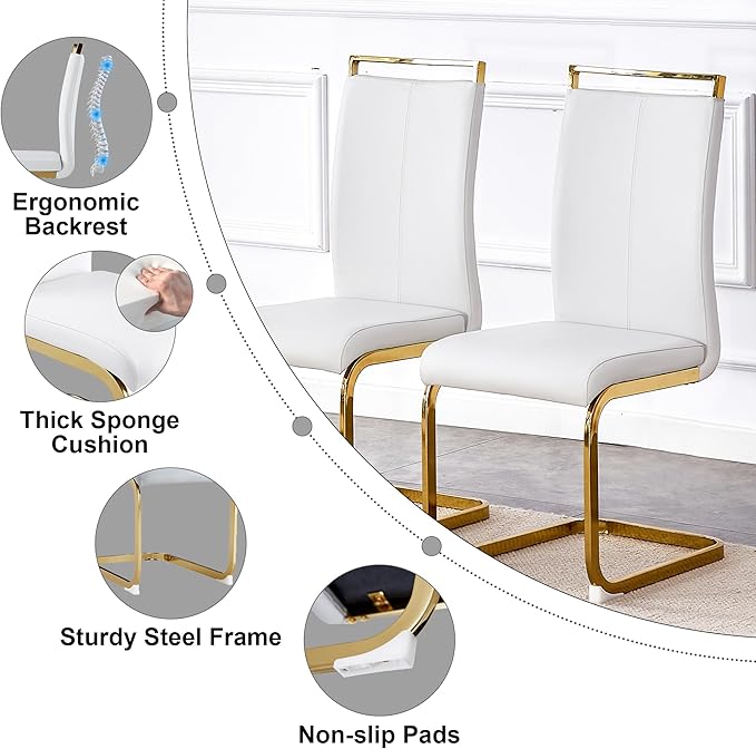 71" Dining Table Set for 6, Black Faux Marble Dining Room Table Set for 6, Large Rectangular Kitchen Table Set and PU Leather Chairs,Tempered Glass Glossy Table with Golden Leg