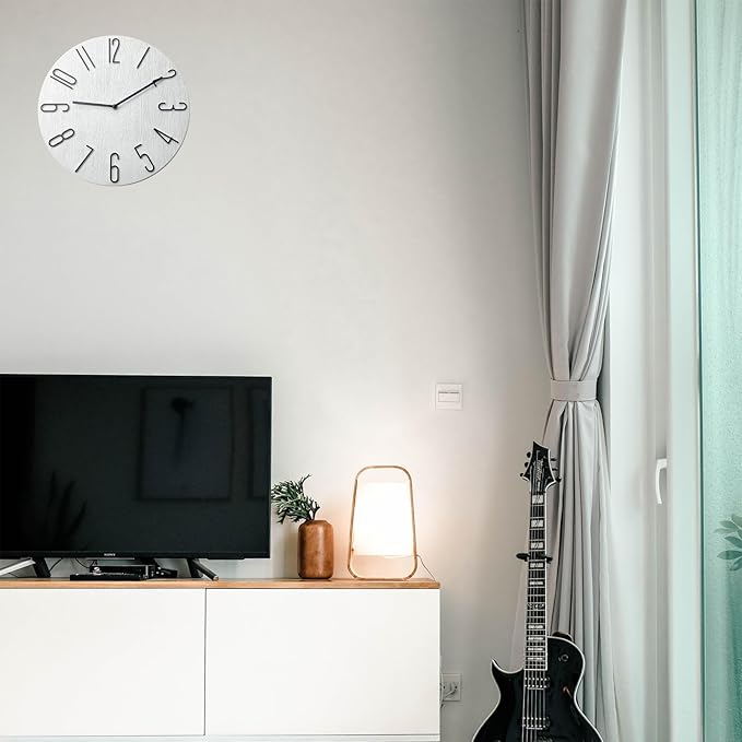 Wall Clock, Silent Clock, Wall Clocks Battery Operated, 12 inch Modern Wall Clock, Suitable for Offices, Living Rooms, Kitchens, Homes, Schools (White Without Second Hand)