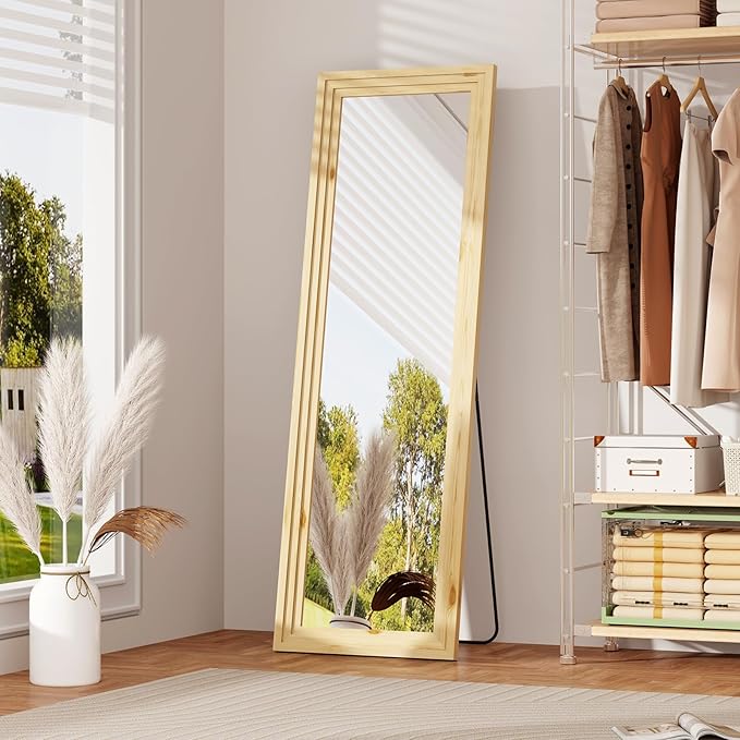 Full Length Mirror,71x32 Inch Full Length Mirror Wall Mounted,Vertical Hanging,Leaning Standing for Bedroom,Living Room,Rectangular Wooden Frame,Log Color.