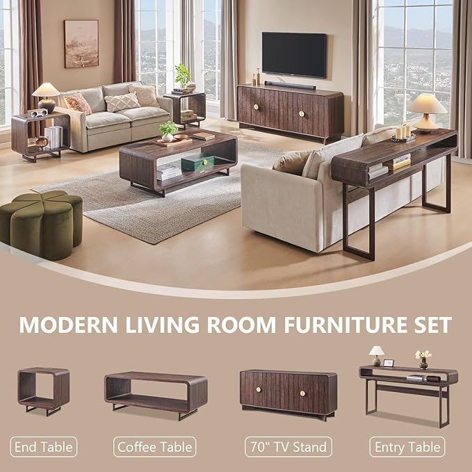 23.6" Modern End Table Set of 2, 2 Tier Side Table with Charging Station, Simple Bedside Table with Open Storage Shelf, Outlet, Wooden Nightstand for Bedroom, Living Room, Study, Brown