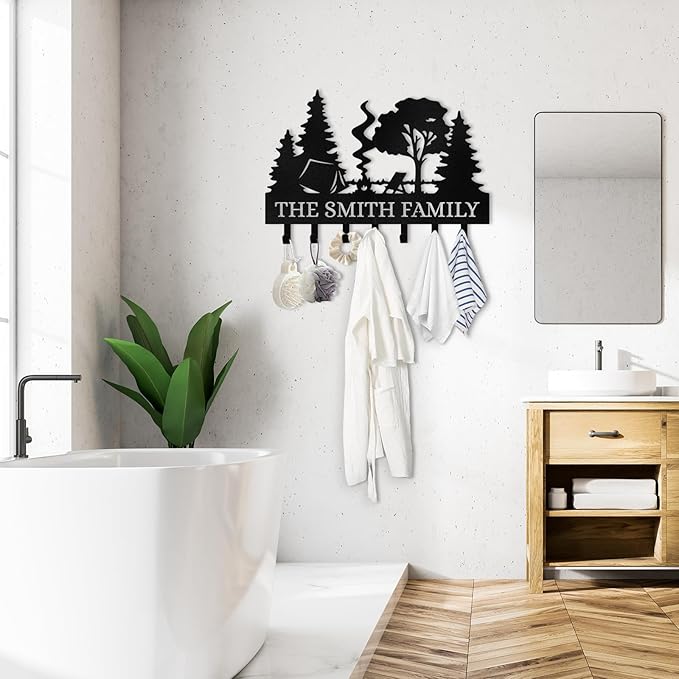Personalized Metal Key Holder Wall Mount, Custom Name Camper Key Holder for Wall, Camping Decor, Key Hanger Organizer for Entryway Front Door Hallway Office, Housewarming Gifts Color06