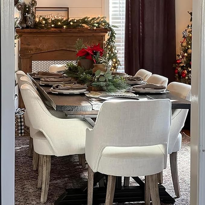 Linen Dining Chairs Set of 4 Upholstered Accent Chairs Side Chair with Wood Legs for Living Room/Dining Room/Bedroom/Restaurant, Upgraded Size, Cream