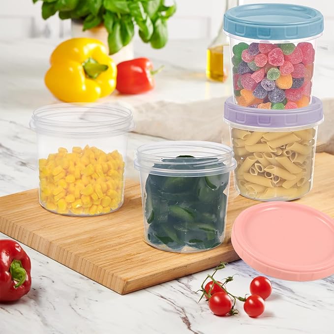 12pcs 16 oz Plastic Deli Containers with Screw Lids, Small Freezer Container Reusable 2 Cup Food Storage Container with Pen & Brush for Snack Salad Fruit, Microwave & Dishwasher Safe BPA Free