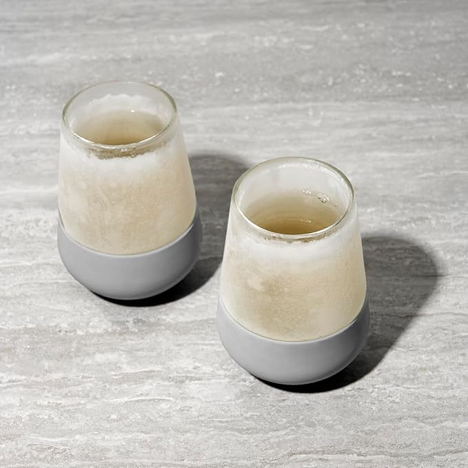 Host Wine Freeze Cooling Cups, Freezer Cups for Drinks, Insulated Tumblers Cool Wine Glasses Set of 2, 8.5oz in Gray