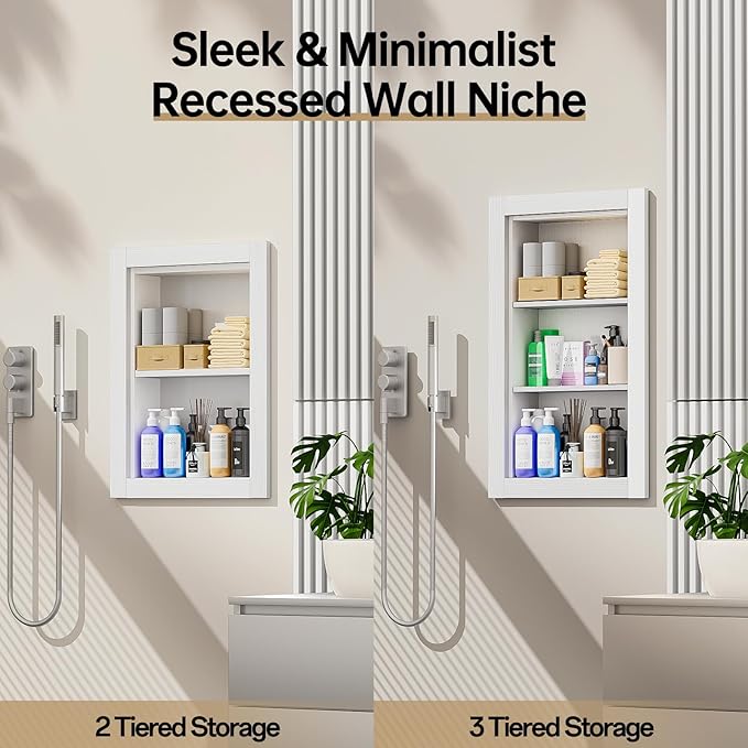 14x24 Recessed Medicine Cabinet, Wood Bathroom Wall Niche, Water-Proof Recessed Wall Niche Medicine Cabinet Replacement, for Living Room, Bathroom Storage, White