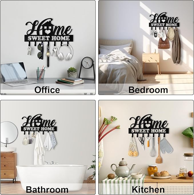 Personalized Key Holder Wall Mount, Custom Family Name Key Holder for Wall, Key Rack Coat Hooks, Home Sweet Home Wall Metal Decor for Living Room Entryway Bathroom Kitchen, Housewarming Gifts Color01