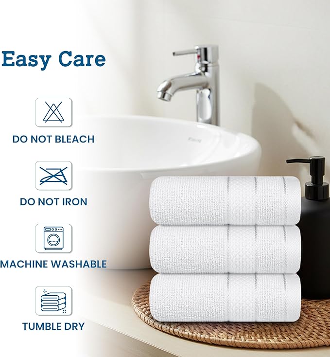 Casa Lino Face Towels & Body Wash Cloths for Showering - 100% Cotton Wash Cloths for Bathroom - Highly Absorbent & Quick Drying Washcloth Set - Cotton Washcloths 24 Pack (12" x 12") - (White)