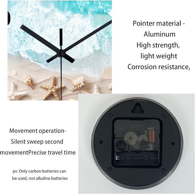 XNM Modern Coastal Wall Clocks Battery Operated 12 Inch Round Blue Beach Clock for Bathroom Silent Wall Clock Non Ticking