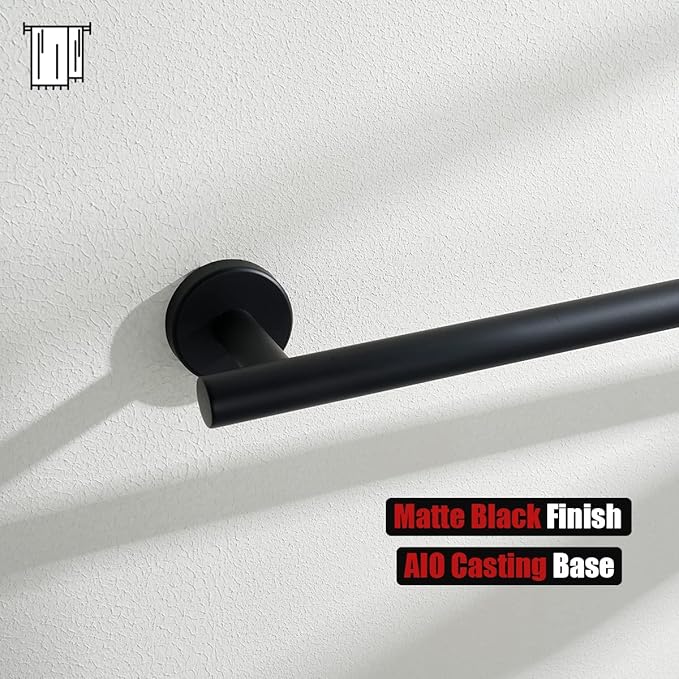 JQK Black Towel Bar, 12 Inch 304 Stainless Steel Thicken 0.8mm Hand Towel Rack, Bathroom Towel Holder Matte Black Wall Mount, Useable Length 9 Inch TB110L9-PB