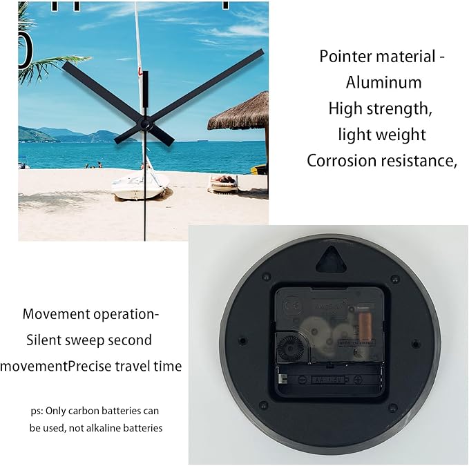 XFM Beach Wall Clock 14 Inch Silent Wall Clocks Battery Operated Blue Tropical Hawaii Coastal Wall Clock for Living Room Bedroom Home Office Decor