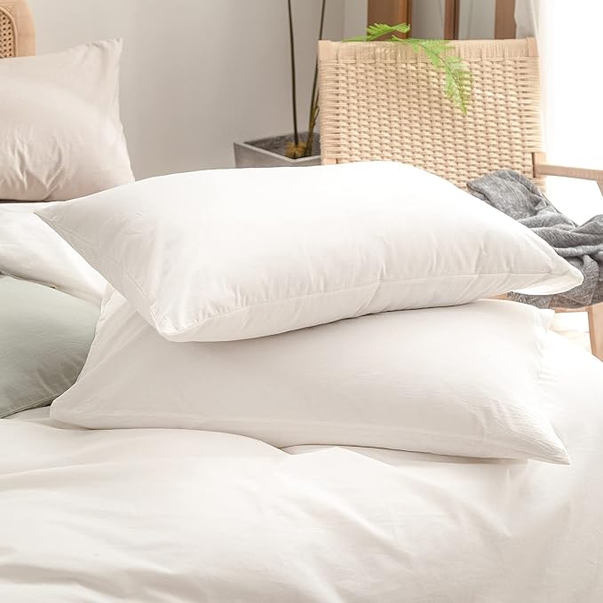 BESTOUCH Duvet Cover Set 100% Washed Cotton Linen Feel Super Soft Comfortable Chic Lightweight 3 PCs Home Bedding Set Solid Off White Super King