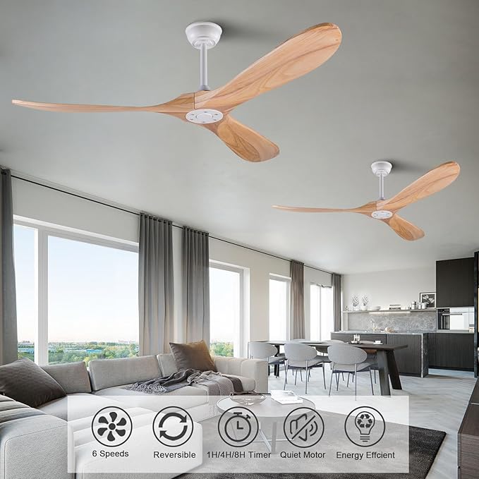 60 Inch Wood Ceiling Fan Without Light, Reversible DC Motor,3 Blades Modern Ceiling Fan no Light with Remote Control for Outdoor Indoor Living Room Farmhouse Patios