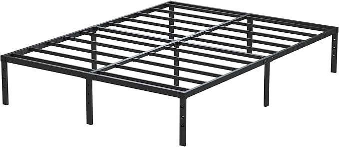 14 Inch Metal Bed Frame Queen Size No Box Spring Needed, Heavy Duty Platform Support Up to 3000 lbs, Easy Assembly, Noise Free, Black