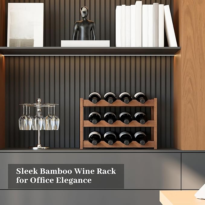 Wine Rack,Bamboo Wine Storage Cabinet Shelf,Countertop Wine Shelf- Freestanding Wine Holder for Kitchen & Pantry (Brown, 3-Tier)