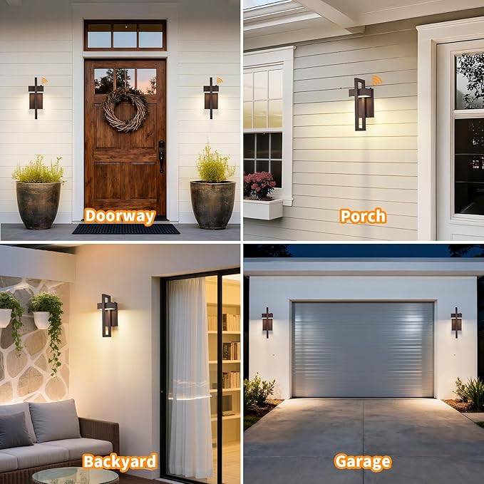 tewei LED Outdoor Wall Sconce Dusk to Dawn Outdoor Lighting, Modern Exterior Lighting Fixtures, Brown LED Front Porch Lights Outside Wall Mount Lights for House, Hallway, Warm White 3000K, 1 Pack