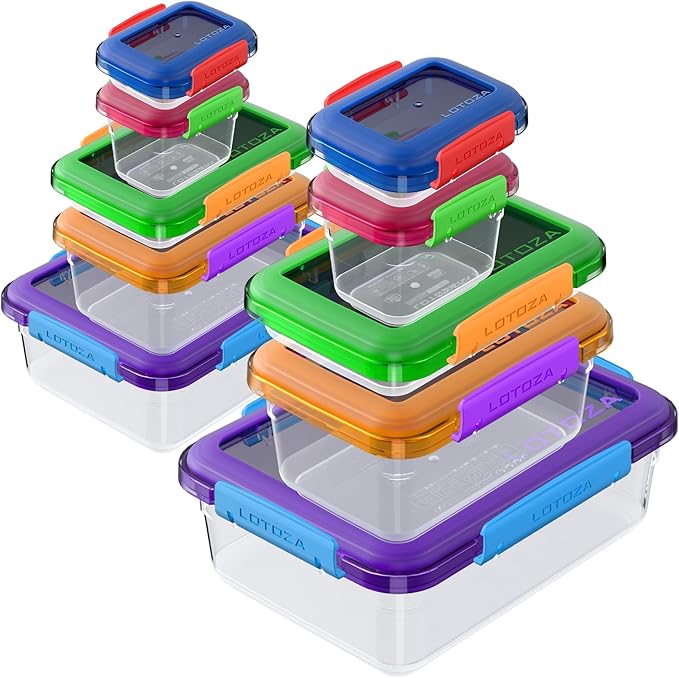 10 Pcs Set Food Storage Containers with Lids BPA Free Plastic Snap Lock Container Kitchen Pantry Organization for Meal Prep Lunch Salad Leftover Fruit Stackable Microwave Dishwasher Safe 5/12/29/68 oz