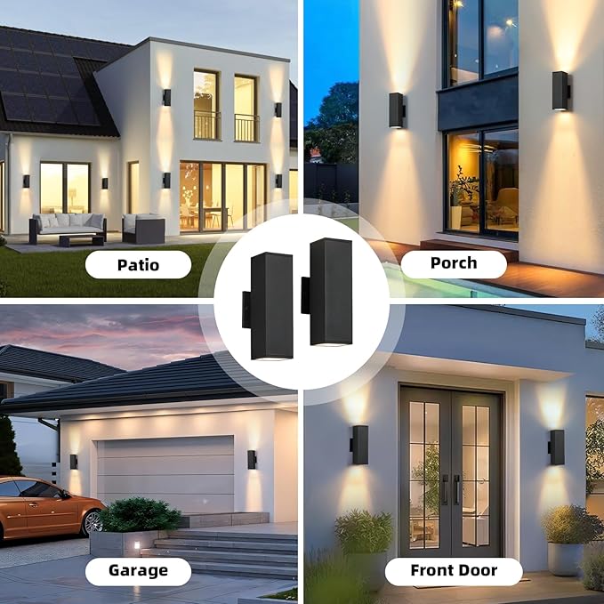 tewei LED Square Up and Down Lights Outdoor Wall Lights, Matte Black Exterior Lighting Fixtures with 7W LED Bulbs, Modern Outdoor Sconce Lights for House, Garage, Porch, Doorway, 2 Pack