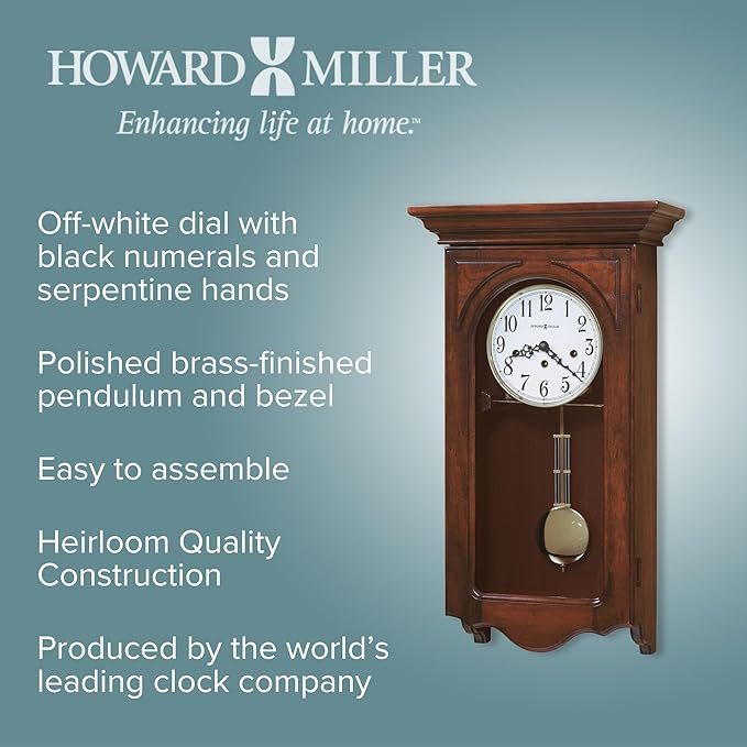Jennelle Pendulum Wall Clock - Decorative Wooden Finish Analog Clock, Battery Operated, Vintage Alarm Clock Style for Room Decor, Kitchen Wall Clock for Living Room, Bedroom & Office