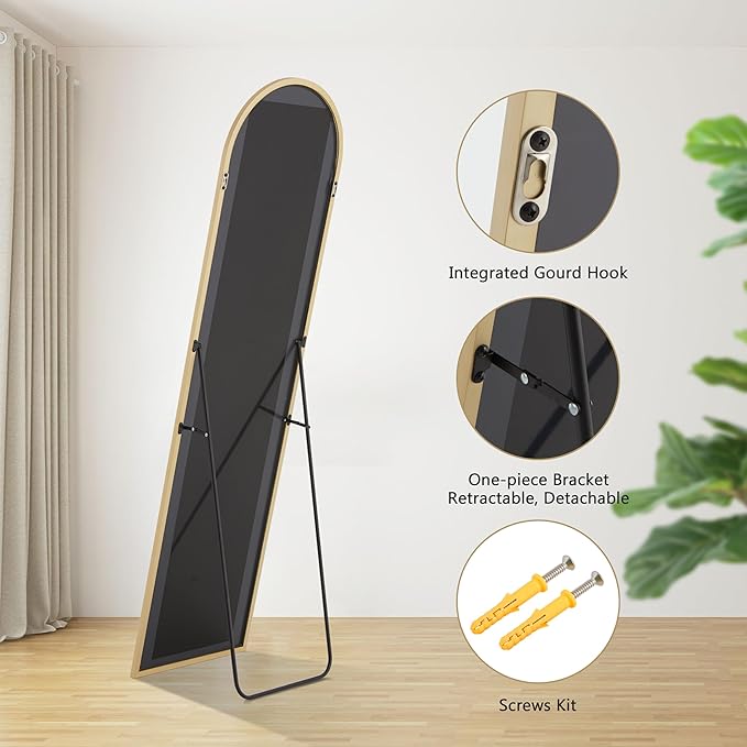 Arched Mirror Full Length, 59"x16" Body Mirrors with Shatter-Proof Glass, Mirror Full Length for Home Decor, Arch Aluminum Frame Mirrors for Bedroom Bathroom, Gold