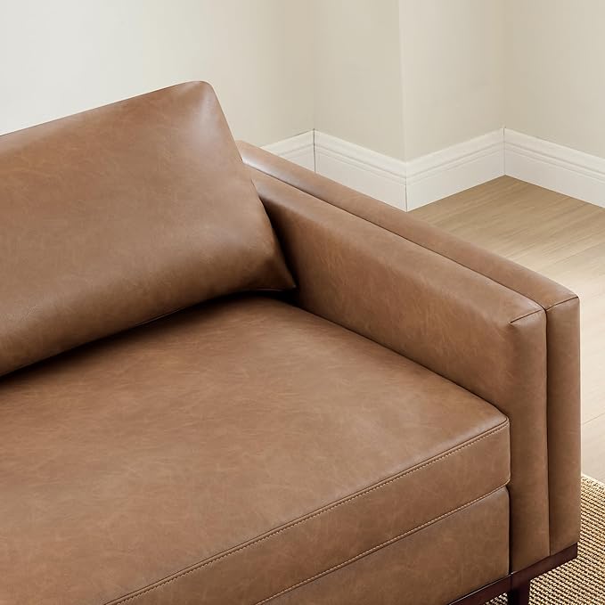CHITA 118" Super Large Luxury 3 Seat Sectional Modular Sofa, FSC Certified Down Filled Modern Sofa, Deep Seat Comfty Cloud Couch, 3 Seat Couch, Solid Wood Leg, Faux Leather in Camel