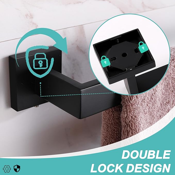 LANC 28-Inch Black Towel Bar for Bathroom Wall Mounted, Heavy Duty Towel Hanger Square Towel Rack SUS304 Stainless Steel Towel Rail Towel Rod Kitchen Lavatory Hand Towel Holder, A8804MB-6P1