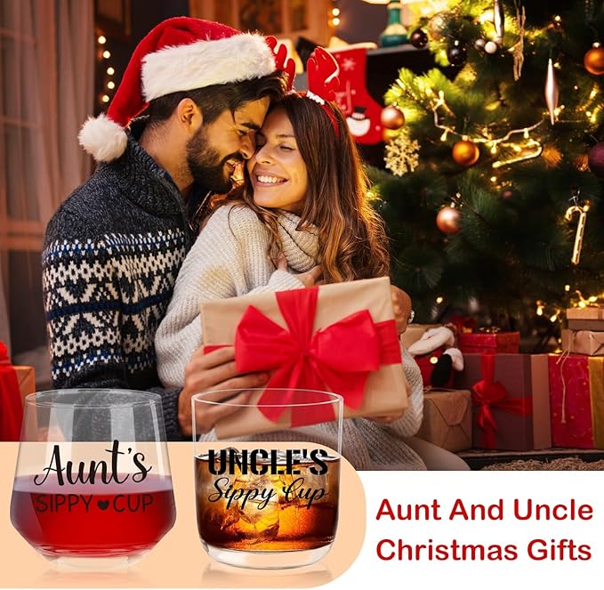 Ithmahco Aunt And Uncle Christmas Gifts, Aunt Wine Glass And Uncle Whiskey Glass Set, Aunt Uncle Gifts, Best Aunt And Uncle Ever Gift Set, Funny Christmas Birthday Gifts For Aunt Uncle