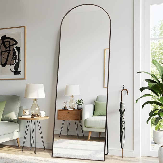 Arched 26x71 Inch Full Length Mirrors Aluminium Frame in Classic Graylish Driftwood Looking Free Standing Floor Mirror Full Body Wall Mounted for Bedroom Living Room and Hallway