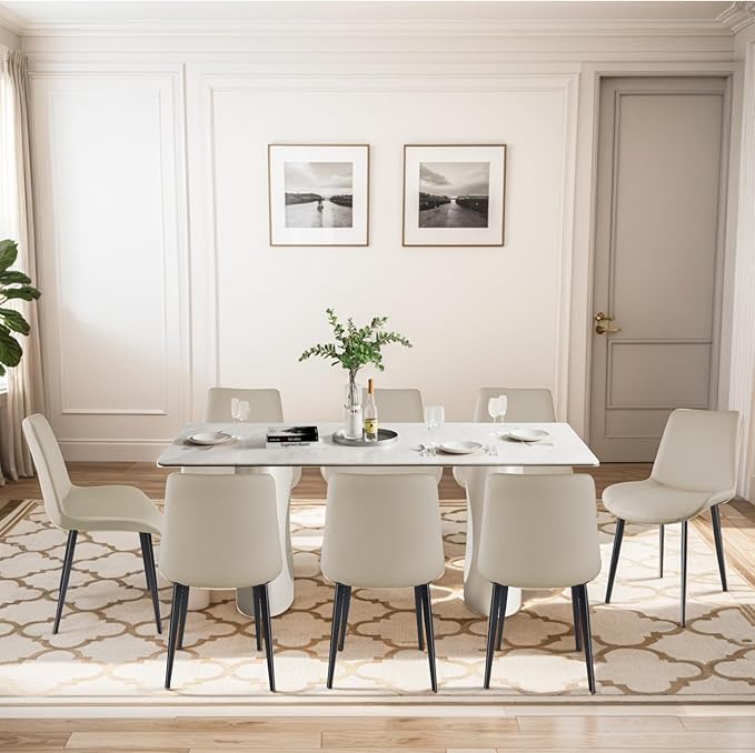 Dining Chairs, Modern PU Leather Dining Room Chair with Sturdy Metal Legs, Upholstered Seat Dinner Chairs Accent Side Chairs for Indoor Kitchen Living Room (Light Grey, Set of 2)