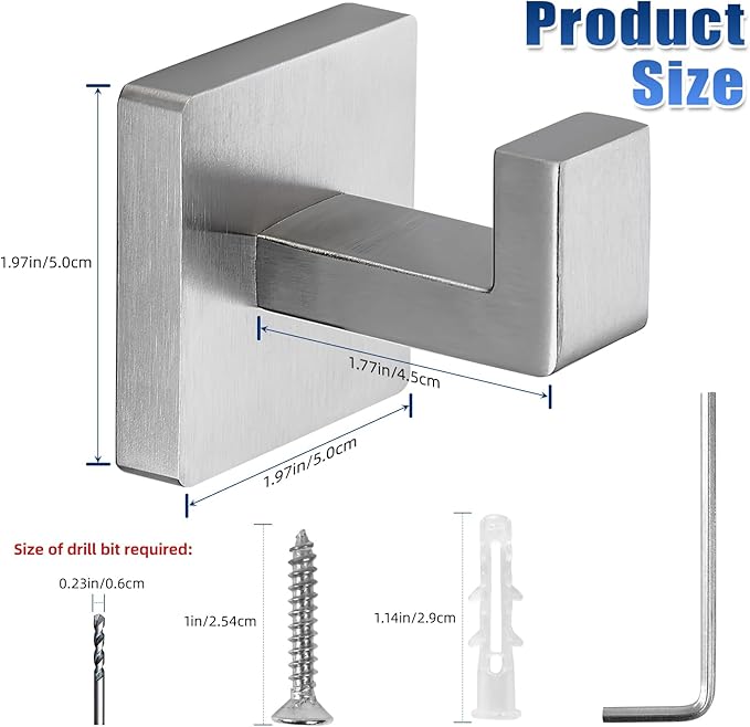 Brushed Nickel Towel Hooks for Bathrooms, Heavy Duty Wall Mounted Stainless Steel Modern Hook, 4 Pack – Ideal for Hanging Towels, Robes, Coats, in Kitchen, Bedroom, Bathroom, or Hotel