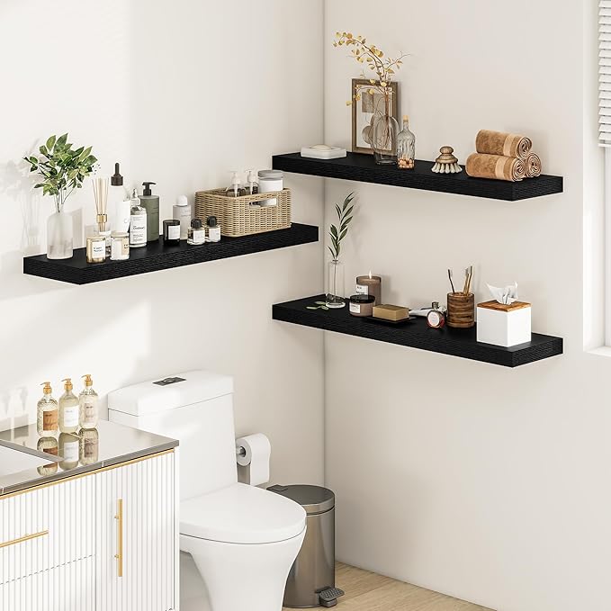 Vivelove 12" Deep Floating Shelves for Wall 36 Inches Long, 2 in Thick Wall Shelves, Shelf for Bedroom, Bathroom, Living Room, Kitchen, Office, Modern Home Decor, 36" X 12" X 2", Set of 2, Black