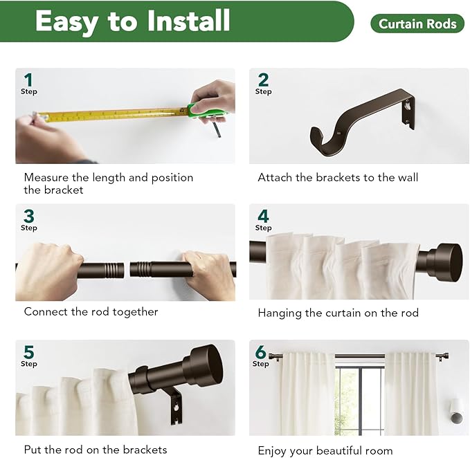 Curtain Rods for Windows 48 to 84, 1 Inch Adjustable Heavy Duty Long Window Drapery Rods with End Caps, Indoor Outdoor Curtain Rod for Patio Bedroom, Size 32" - 90", Antique Bronze