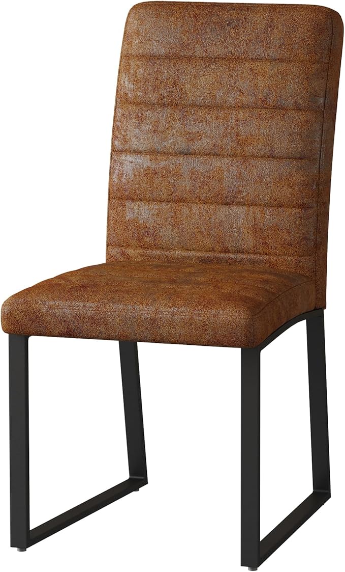 Modern Dining Chairs Set of 4, White Faux Leather Kitchen Chairs, Upholstered Armless Dining Room Chair with Gold Mental Legs Heavy Duty, Comfortable (Brown Chiars, Set of 6)