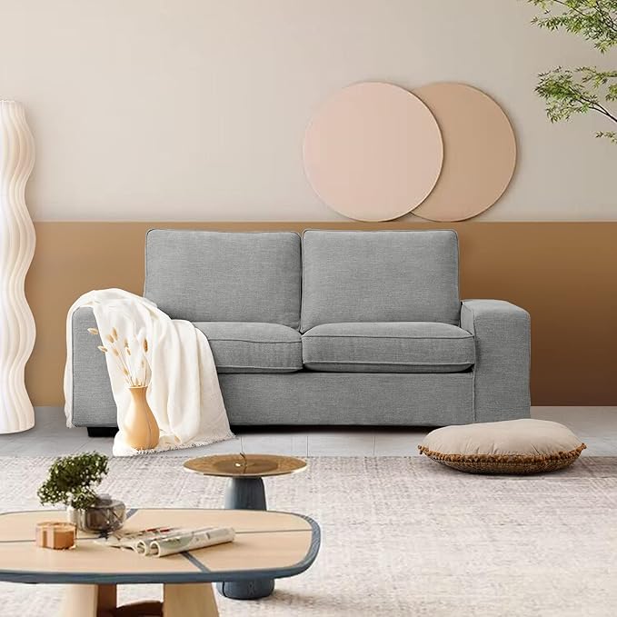 LEISLAND 71.25" Modern Sofas for Living Room, Chenille Loveseat Couch with Solid Wood, Metal, Square Arm and Removable Cover, Small Sofas Couches for Small Spaces, Easy to Install(Light Grey)