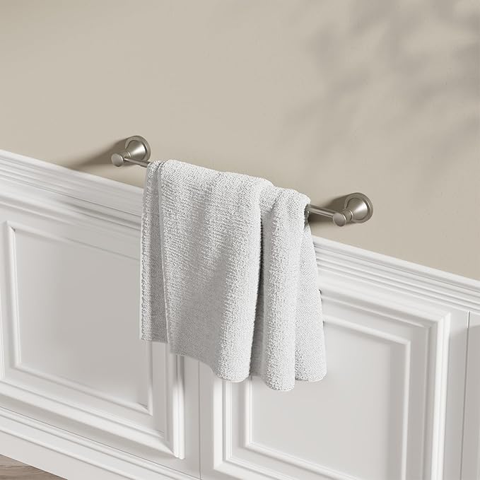 BESy Adjustable Bronze 16 to 26 Inch Bath Towel Bar Rack for Bathroom Towel Holder, Wall Mounted Towel Bar Rod Hanger Bathroom Hardware Accessories Hotel Style, Stainless Steel, Brushed Nickel