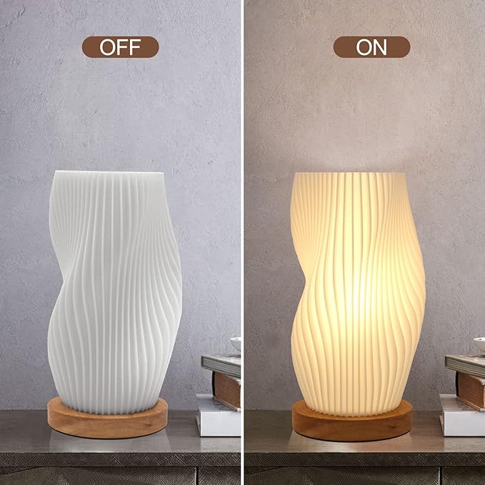 Zenply Dimmable Novelty Small Table Lamp for Bedroom, Vintage Style Striped Night Light, Mini Bedside Lamp for Small Space, Kids Room, Office, Dorm