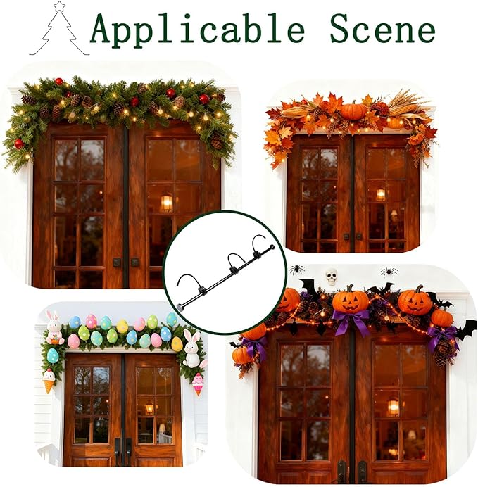 WesGen Garland Hanger for Front Door Frame, Adjustable 17"- 82" Heavy-Duty Garland Holder for Door Frame Christmas & Halloween Decorations, Wreaths, Lights, No-Drill, Damage-Free