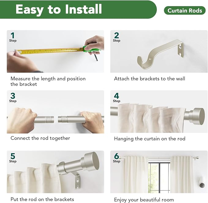 Curtain Rods for Windows 32 to 240, 1 Inch Adjustable Heavy Duty Long Window Curtain Rod with Simple End Caps, Outdoor Drapery Rods for Patio, Size 32"-240", Brushed Nickel