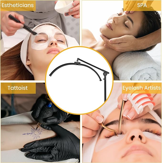 LASTAR LED Lash Light for Eyelash Tech β Half Moon Floor Lamp with Adjustable Brightness, Warm-to-Cool Lighting & Built-in Phone Holder β Ideal for Tattoo Artists, Estheticians & Lash Experts