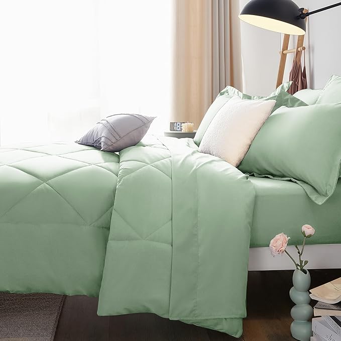 CozyLux Twin Comforter Set with Sheets Sage Green - 5 Pieces Bed in a Bag Twin, All Season Bed Set for Girls and Boys, Bedding Set with Down Alternative Comforter, Sheets, Pillowcase & Sham