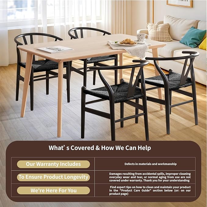 Tomile Wishbone Chair Y Chair, Wooden Dining Chairs, Mid Century Modern Chairs with Arms, Solid Wood Weave Seat Kitchen & Dining Room Chairs (Ash Wood - Black)