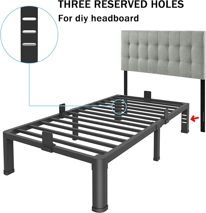 FUIOBYVV 6 Inch Twin XL Bed Frame with Rounded Corner and Headboard Hole Mattress Retainers 3500 LBS Metal Heavy Duty Steel Slats Support No Box Spring Needed Platform Noise Free Easy Assembly