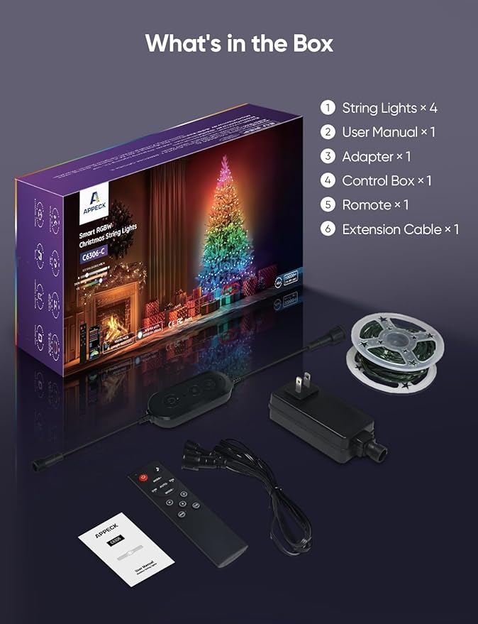 APPECK Christmas String Lights,134 FT 400 LED Outdoor String Lights, 111 Scene Modes Smart RGBW Color Changing Fairy Lights with App Controlled, Decorations String Light for Indoor, Outdoor Tree Decor