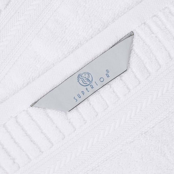 Superior Venice Zero Twist Cotton Medium Weight Towels, for Guest Bath, Bathroom, Shower, Spa, Plush Towels, Bath Essentials, Ribbed Textured Border, 8 Piece Assorted Towel Set, White