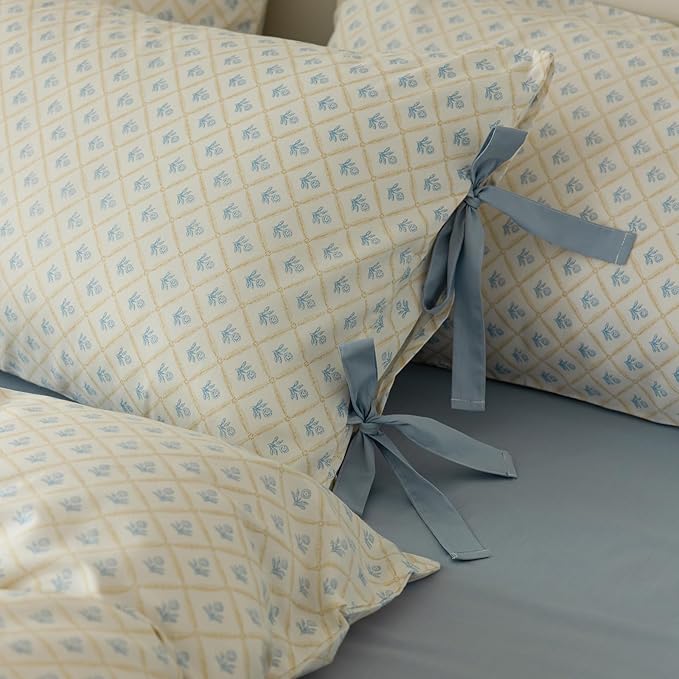 EAVD Boho Floral Comforter Set King Soft Fluffy Microfiber Chic Shabby Blue Floral Bedding Comforter Set 1 King Comforter and 2 Pillowcases Reversible Botanical Comforter Set for All-Season