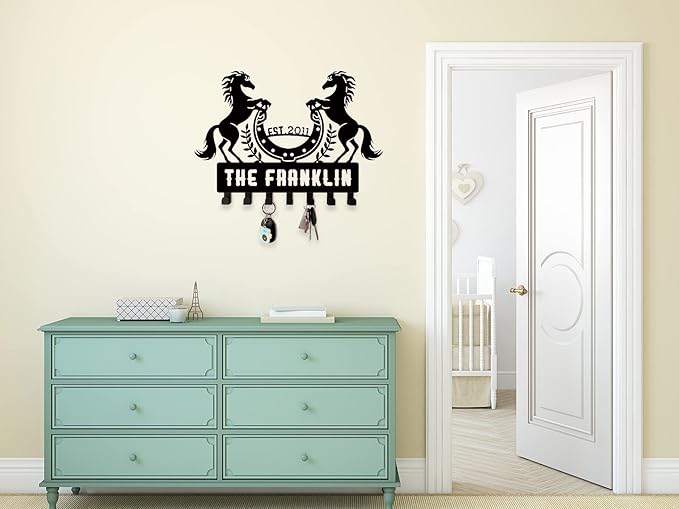 Personalized Key Holder Decorative,Personalized Name Key Rack,Horse Key Holder for Wall, Wall Mounted Key Hooks