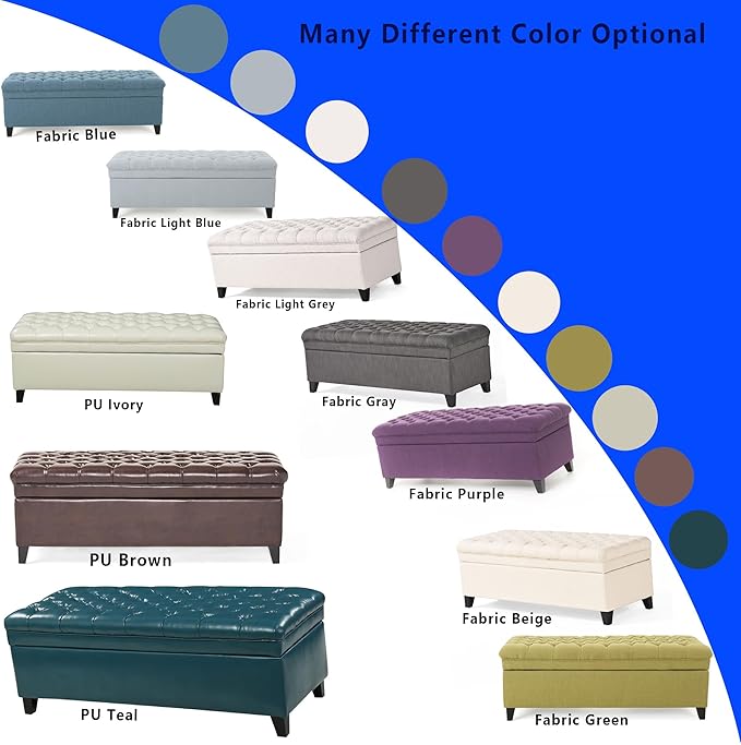 Setawix Linen Storage Benches for Bedroom,50" Bed End Bench with Storage,Tufted Light Grey Storage Ottoman Bench for Living Room,Rectangle Entryway Benches with Storage and Seating (Light Grey, Linen)