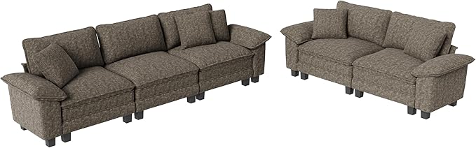 L-Shaped Cloud Modular Sofa Set, Deep Seat 2-Piece 5-Seater Sectional Couch & Removable Arms, Plush Chenille for Living Room - Smoky Gray