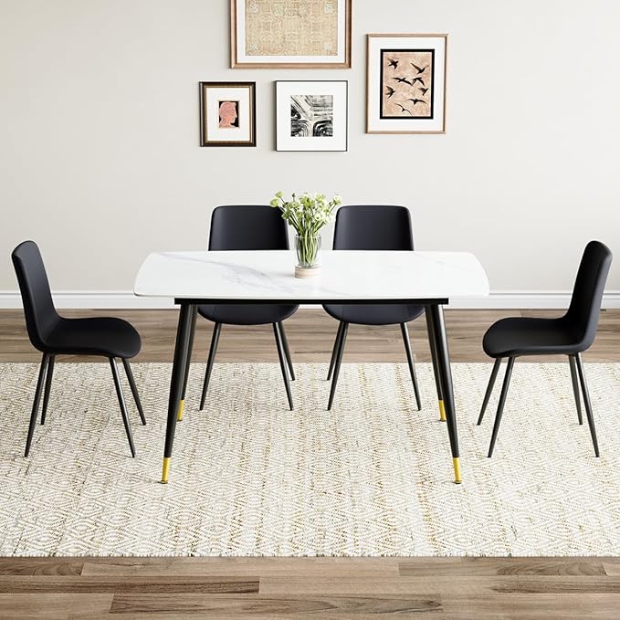 50'' Dining Table Set for 4, Dining Room Sets for 4, Sintered Stone Dining Table Chairs Set of 4, Easy to Assemble,Suitable for Small Spaces