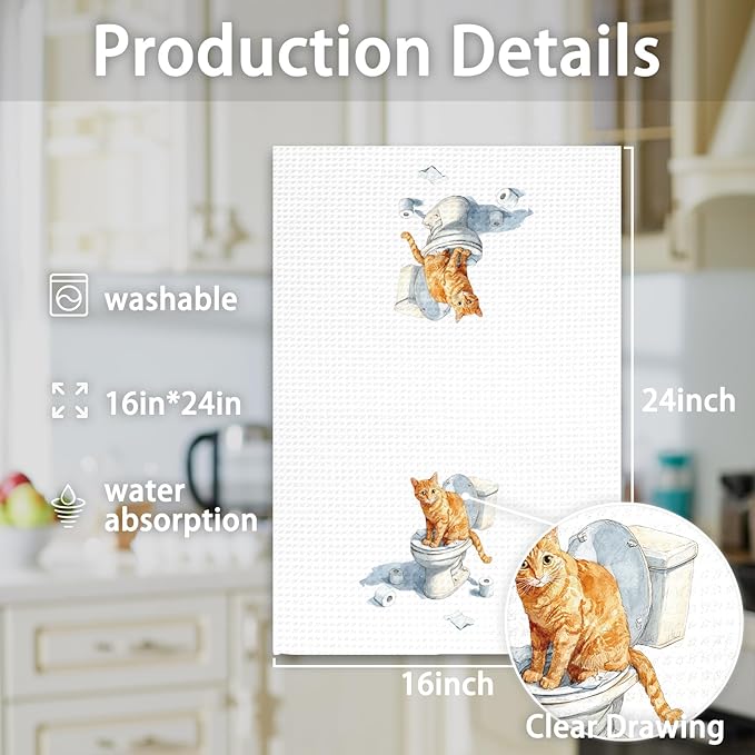 Funny Orange Cat Bathroom Hand Towels, Gifts for Orange Cat Owners Lovers Women Men, Cute Kitten Kitty Decor for Bathrooms,Funny Pet Lovers Toilet Hand Towels for Bathroom Washroom,16x24In