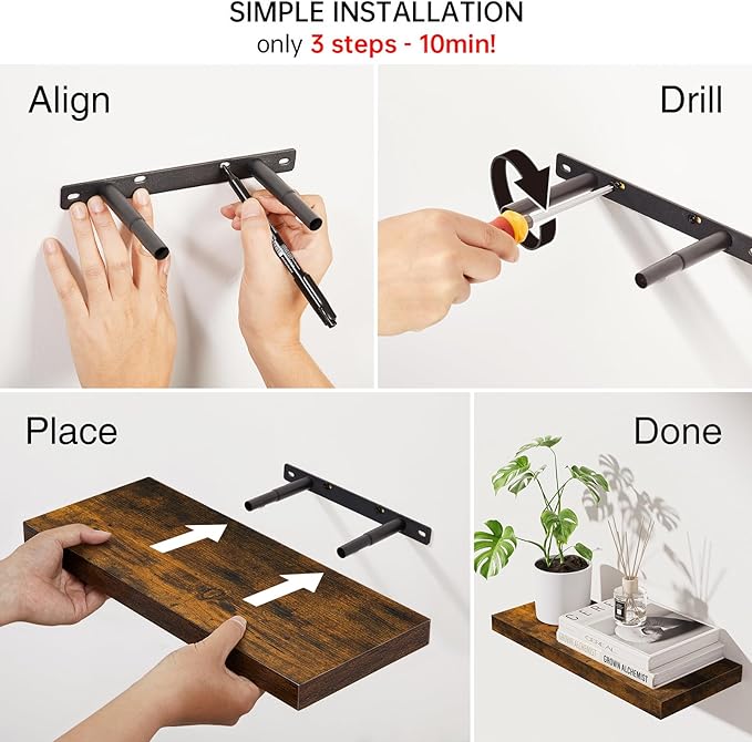 BAYKA Floating Shelves Bathroom for Wall ā Shelf Over Toilet Farmhouse Rustic Wood for Bedroom, Kitchen, or Living Room Decor Organization, Christmas Decor Shelves ā Rustic Brown, Set of 3